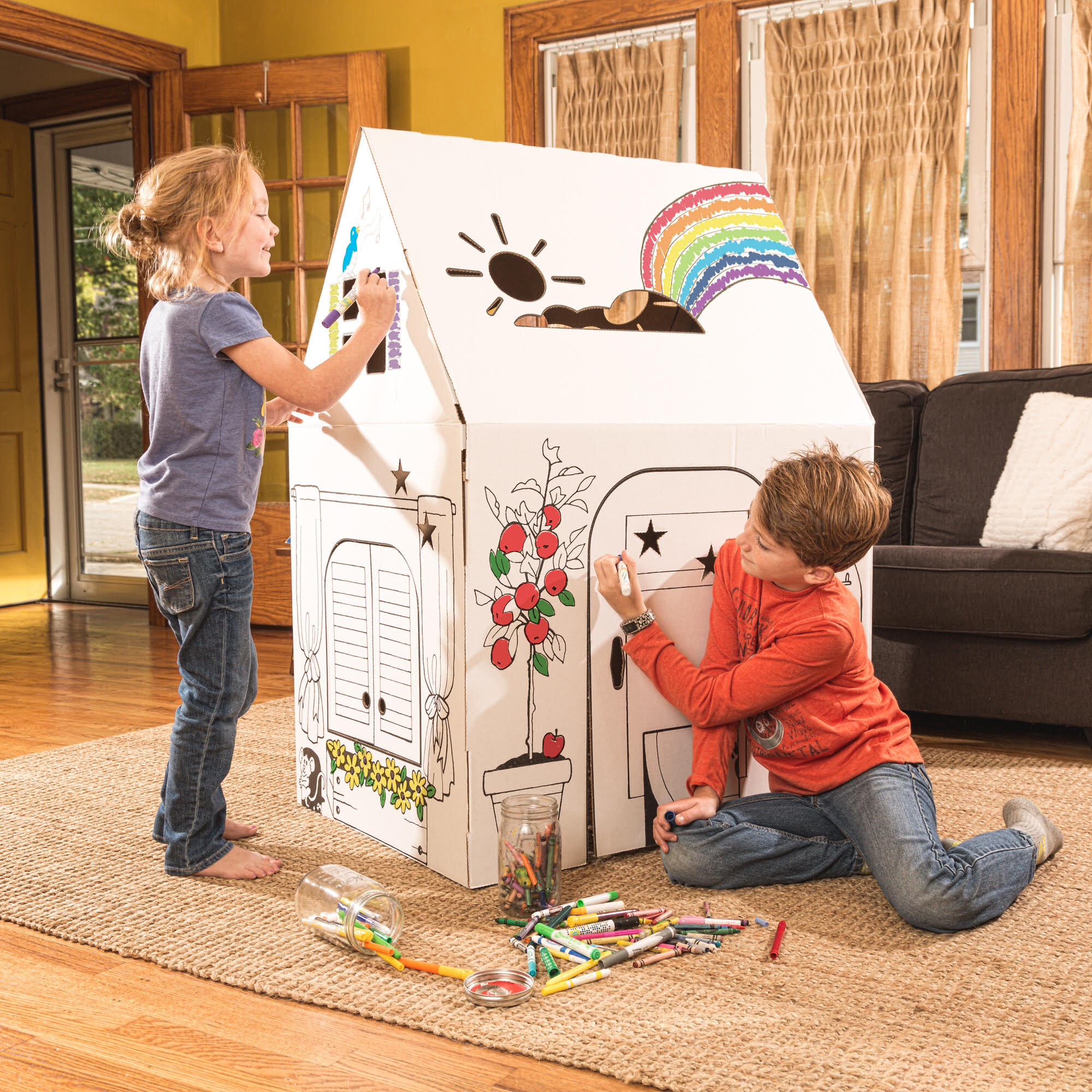 Indoor cardboard playhouse on sale